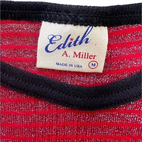 Edith A Miller red Metalic stripe sleeves top. Black trim size Med - Picture 3 of 6